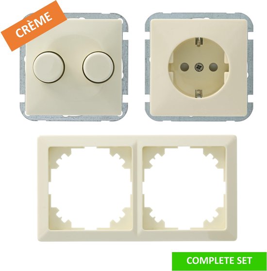 GAMMA duo dimmer + afdekraam + wandcontactdoos met randaarde serie