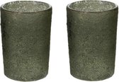 Theelichthouder glas groen - 2 stuks - Ø8x8cm