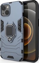 Apple iPhone 13 Hoesje - Mobigear - Armor Ring Serie - Hard Kunststof Backcover - Blauw - Hoesje Geschikt Voor Apple iPhone 13