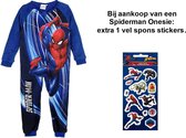 Spiderman Marvel Onesie - Pyjama - Blauw. Maat 128 cm / 8 jaar. + EXTRA 1x Spiderman spons stickers.