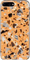 Apple iPhone 8 Plus Telefoonhoesje - Transparant Siliconenhoesje - Flexibel - Met Marmerprint - Terrazzo - Oranje