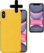 Hoes voor iPhone Xs Hoesje Geel Siliconen Case Met Screenprotector - Hoes voor iPhone Xs Hoesje Hoes met Screenprotector - Geel