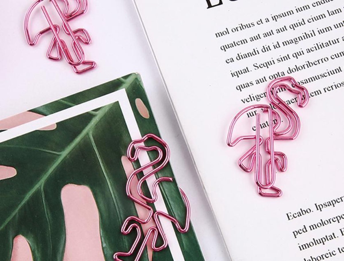 Flamingo Roze Paperclips | Leuke Schattige Paperclips in een Doosje | Verschillende Vormen en Maten | Dieren Flamingo | Metaal Roze | Metallic Pink | 8 Stuks per Doosje | Stevige Paperclips - Merkloos
