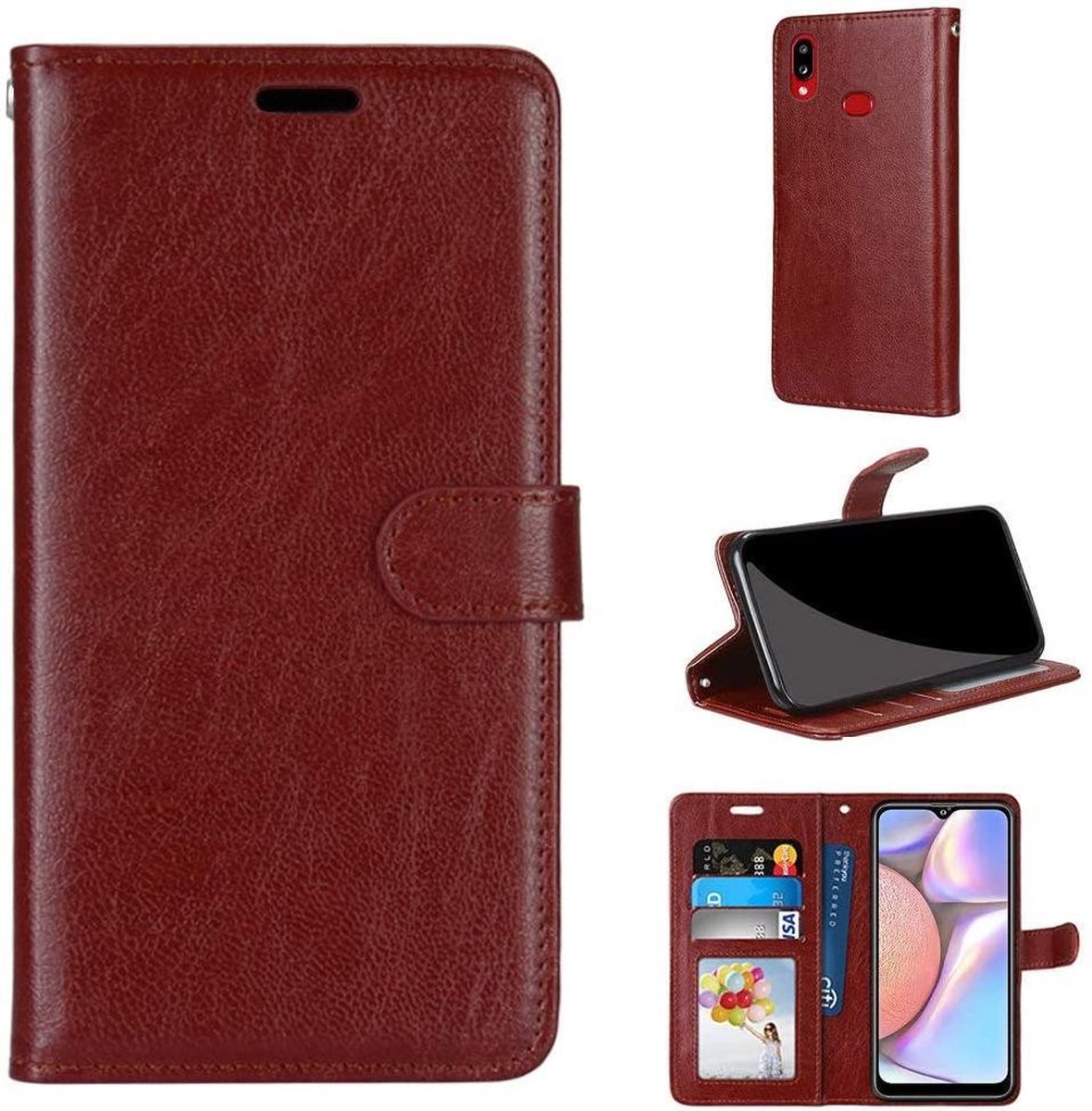 Bookcase Geschikt voor: Samsung Galaxy A10s - Bruin - portemonnee hoesje