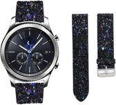 Leer Smartwatch bandje - Geschikt voor  Samsung Gear S3 leren glitter bandje - zwart - Strap-it Horlogeband / Polsband / Armband
