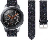 Leer Smartwatch bandje - Geschikt voor Strap-it Samsung Galaxy Watch 46mm leren glitter bandje - zwart - Strap-it Horlogeband / Polsband / Armband