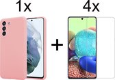 Samsung S21 FE Hoesje - Samsung galaxy S21 FE hoesje roze siliconen case hoes cover hoesjes - 4x Samsung S21 FE screenprotector