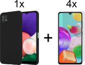 Samsung A22 5G Hoesje - Samsung galaxy A22 5G hoesje zwart siliconen case hoes cover hoesjes - 4x Samsung A22 5G screenprotector