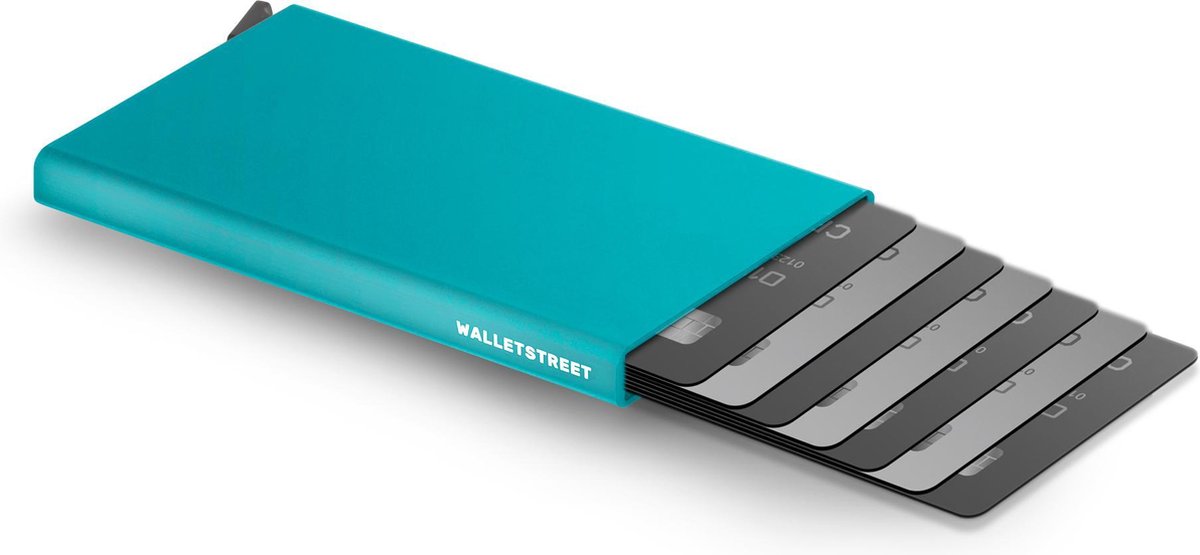 Walletstreet Uitschuifbare Pasjeshouder DS Type - Walletstreet Aluminium Creditcardhouder Card Protector Anti-Skim/ RFID Card Protector 8 Pasjes – Blauw