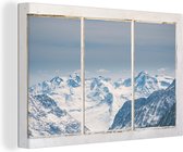 Canvas Schilderij Doorkijk - Berg - Sneeuw - 60x40 cm - Wanddecoratie