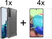 Samsung S21 FE Hoesje - Samsung Galaxy S21 FE hoesje transparant case siliconen hoesjes cover hoes - 4x Samsung S21 FE screenprotector