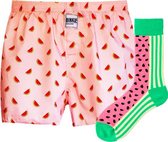 Binkie Compleet Box | Watermeloen Boxershort maat M/L en Watermeloen Sokken maat 43-46 | Cadeau voor Hem