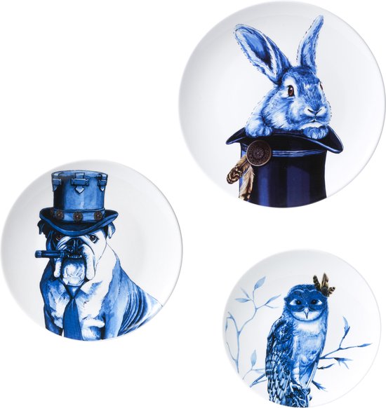 Heinen Delfts Blauw | Wandborden mix 2 dieren - set - 3 stuks