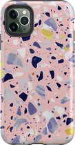 iPhone 11 Pro Hoesje - Dubbele Bescherming - Zacht + Hard Hoesje - Met Marmerprint - Terrazzo - Roze