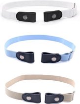 MrBuckleFree™ - 3-PACK - Gespvrije Elastische Riem Wit, Lichtblauw & Khaki - 3 Stuks met korting - verschillende kleuren.