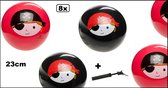 8x Speel voetbal Piraat assortie 23cm  + ballenpomp - Sport en spel piraten voetbal handbal trefbal school sportzaal gym verjaardag