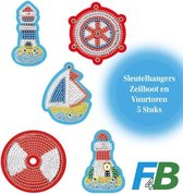 F4B Zee Thema Sleutelhanger Diamond Painting | Dubbelzijdig | 5 Stuks | Vuurtoren | Schip | Boot | Pakket Volwassenen | Accessoires | Pakket Volledig