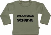 Shirt lange mouw army groen met tekst. 50/56