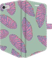 Apple iPhone 6/6S Telefoonhoesje - Portemonneehoesje  - Met pasjeshouder - Met Plantenprint - Tropische Blaadjes - Lichtgroen