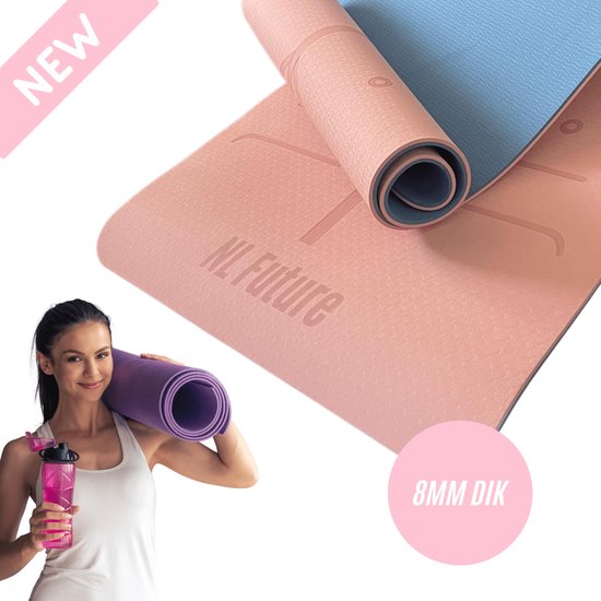 NL Future Yogamat - Yoga mat roze / blauw - extra dik - 8mm dik - TPE