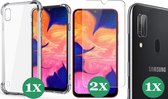 Samsung Galaxy A10 Hoesje Transparant Shock Case - 1x Samsung A10 Hoesje + 2x Screenprotector Glas + 1x Camera Screen Protector