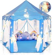 55 "x 53" Princess Castle Game Tent-Girls ’Playroom-Kinderspeelkamer-Indoor en Outdoor Games-blauw-Wordt geleverd met led-verlichting