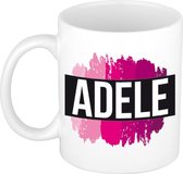 Adele  naam cadeau mok / beker met roze verfstrepen - Cadeau collega/ moederdag/ verjaardag of als persoonlijke mok werknemers