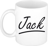 Jack naam cadeau mok / beker met sierlijke letters - Cadeau collega/ vaderdag/ verjaardag of persoonlijke voornaam mok werknemers