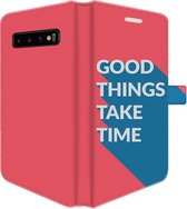 Samsung Galaxy S10 Telefoonhoesje - Portemonneehoesje  - Met pasjeshouder - Met Quote - Good Things - Rood