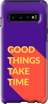 Samsung Galaxy S10 Telefoonhoesje - Extra Stevig Hoesje - 2 lagen bescherming - Met Quote - Good Things - Paars