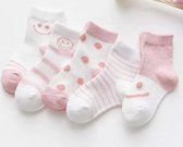 5 paar vrolijke New born Baby sokken - set babysokjes - 0-6 maanden - Smiley - Roze - babysokken