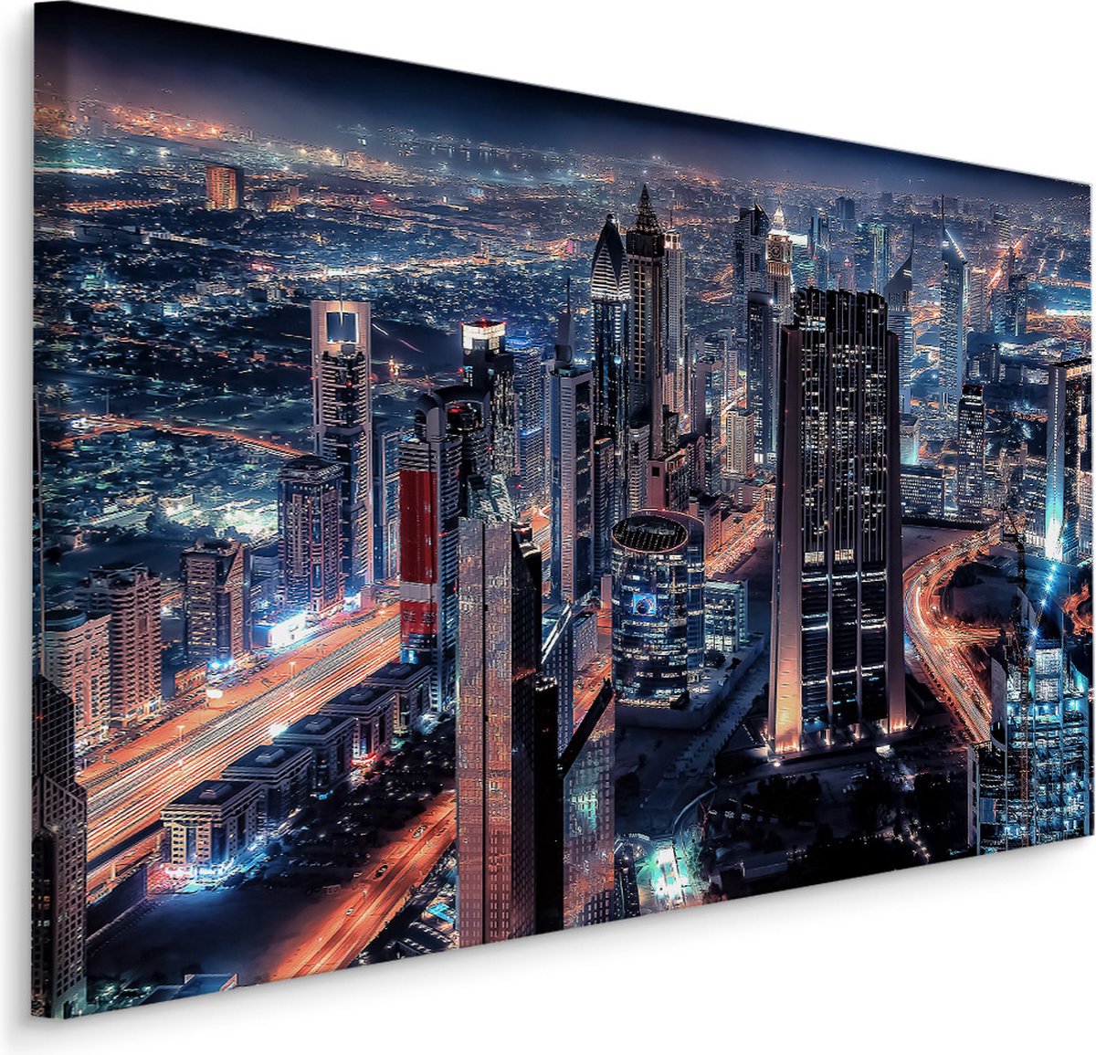 karo-art Schilderij - Dubai bij nacht, prachtig overzicht, 4 maten, premium print Multikleur