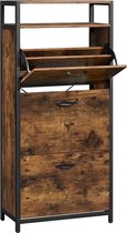VASAGLE Meuble à chaussures, étagère à chaussures, avec 3 rabats, rangement chaussures, pour 15-18 paires de chaussures, 60 x 30 x 130 cm, vintage marron-noir LBS101B01