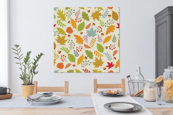 Peinture sur toile Automne - Gland - Feuilles - Motifs - 90x90 cm - Décoration murale