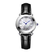 Longbo - Meibin - Dames Horloge - Zwart/Zilver/Wit Parelmoer - Ø 29*31mm
