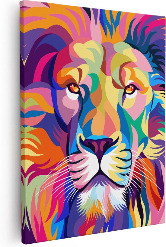 Toile Tête de lion colorée