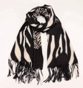 Dames lange sjaal warm met zebra/tijgerprint zwart/wit/beige