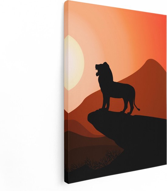 Artaza Canvas Schilderij Lion King - Silhouet Van Een Leeuw - 60x80 - Foto Op Canvas - Canvas Print