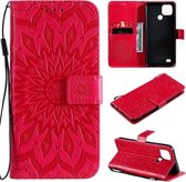 Voor OPPO Realme C20/C21 Zon Embossing Patroon Horizontale Flip Lederen Case met Kaartsleuf & Houder & Portemonnee & Lanyard (Rood)