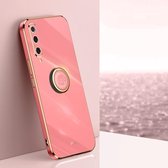 Voor Xiaomi Mi 9 XINLI Straight 6D Plating Gold Edge TPU Shockproof Case met Ring Holder (Hawthorn Red)