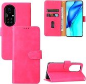 Voor Huawei P50 Pro Effen Kleur Huid Voelen Magnetische Gesp Horizontale Flip Kalf Textuur PU Lederen Case met Houder & Kaartsleuven & Portemonnee (Rose Rood)