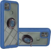 Voor Motorola Moto G9 Power Sterrenhemel Effen Kleur Serie Schokbestendige PC + TPU Beschermhoes met Ring Houder & Magnetische Functie (Blauw)