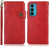 Voor Motorola Edge 20 KHAZNEH Dual-Splicing Koeienhuid Textuur Horizontale Flip Lederen Case met Houder & Kaartsleuven & Portemonnee & Fotolijst & Lanyard (Rood)