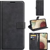 Retro kalf patroon gesp horizontale flip lederen tas met houder & kaartsleuven & portemonnee voor Samsung Galaxy M12/F12 (zwart)
