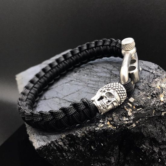 Bracelet Paracord avec breloque tête de mort / Bouddha 3D en argent 925 (espaceur) de 12 grammes en Argent, serrure en acier inoxydable (acier inoxydable) réglable en 3 tailles.