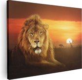 Artaza Canvas Schilderij Leeuw In De Savanne - Zonsondergang - 80x60 - Foto Op Canvas - Canvas Print