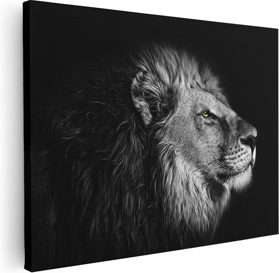 Artaza Canvas Schilderij Leeuw - Leeuwenkop - Zwart Wit - 80x60 - Foto Op Canvas - Canvas Print