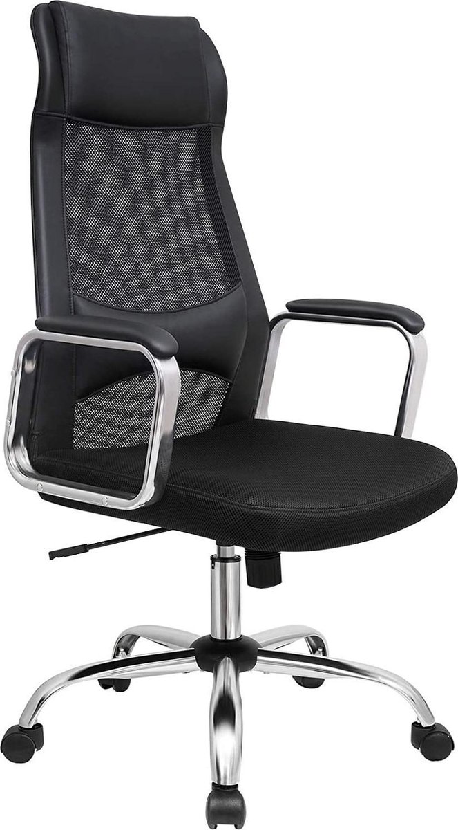 Bureaustoel - Computerstoel met Netbespanning - Hoogte en Rugleuning Verstelbaar - Zwart