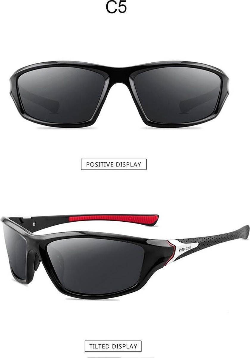 Sport/bikers zonnebril gepolariseerd UV 400 zwart rood monteur