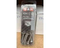SAM. Slot-Bouten. Hout-Bout + moer M5 x L30mm. RVS-A2. 6 stuks.
